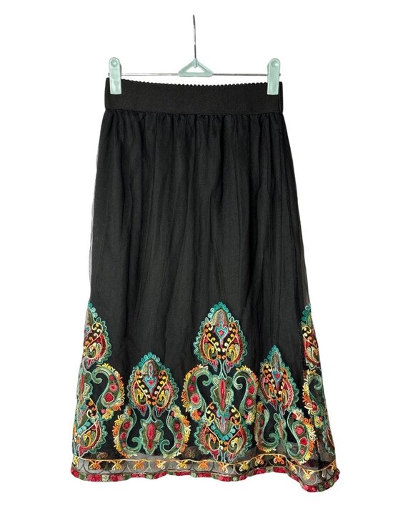 Magic Dresses & Skirts - Magic A-Line Midi Skirt S Pull On Mesh Overlay Embroidered Lined Y2K Fairycore